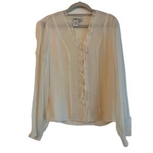 Coldwater Creek Blouse Womens Sz XS Ruffle Button Top Long Sleeve Coquette